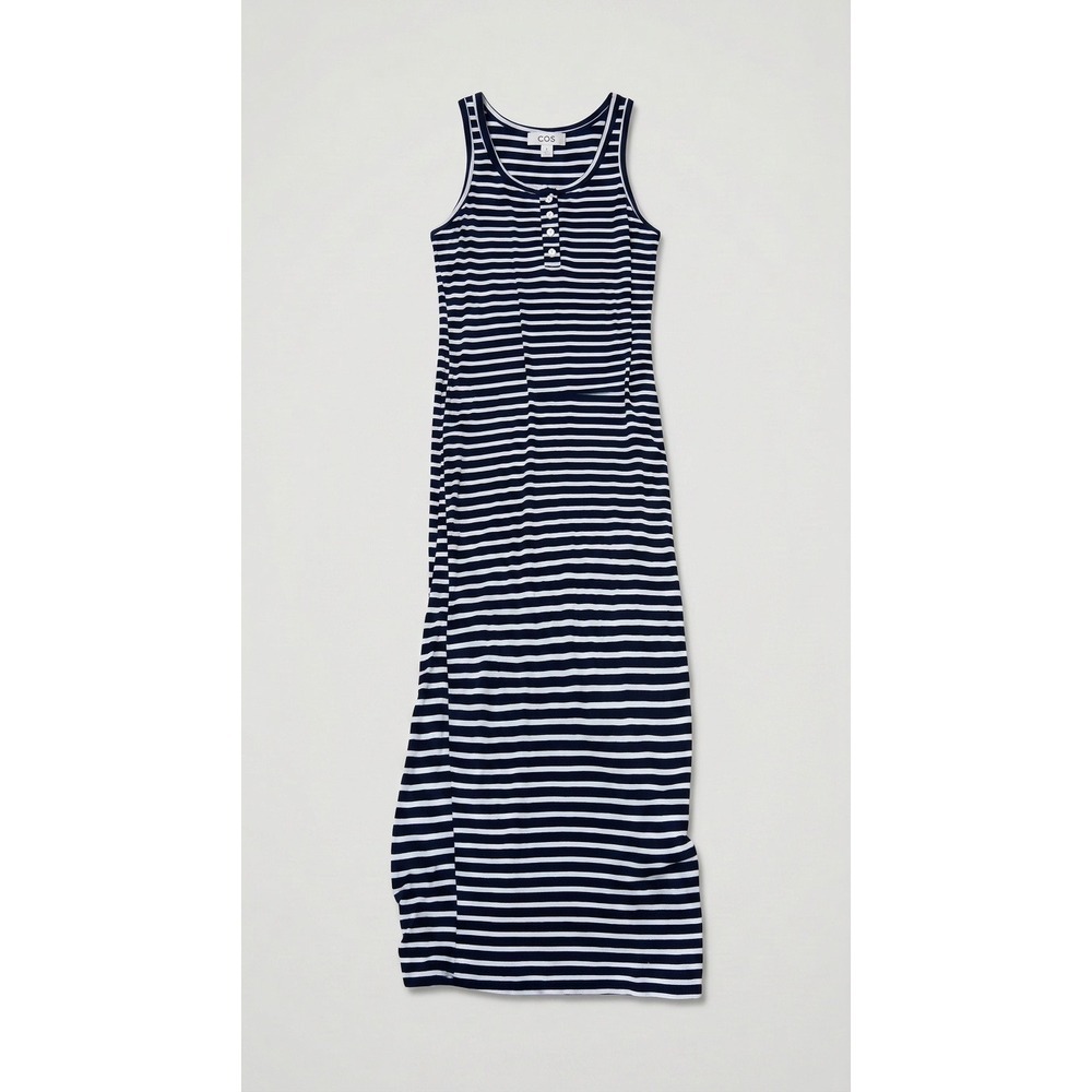 Striped Black White Maxi Dress Henley Racerback Women Small - Picture 2 of 5
